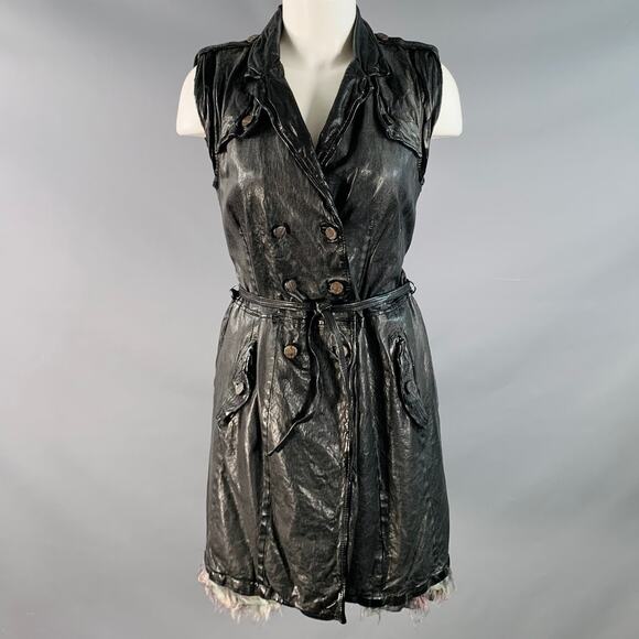 Giorgio Brato Jackets & Blazers - GIORGIO BRATO Size 6 Black Leather Double Breasted Belted Longline Vest